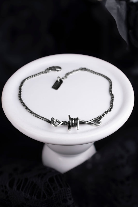 EKRJ1235 Handmade Sterling Silver Barbed Wire & 2mm Curb Chain Bracelet