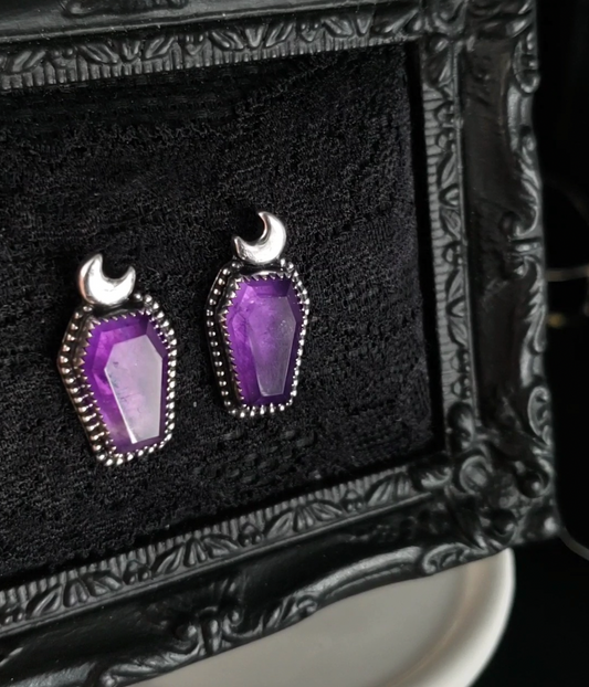 Custom amethyst coffin earrings