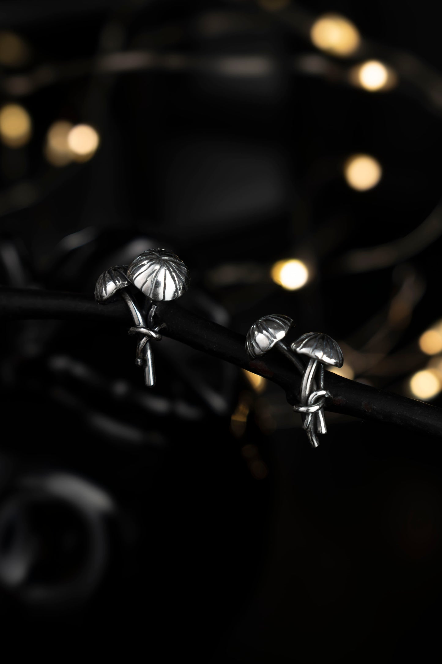 EKRJ854 Fairy Inkcap Mushroom Motif Handmade Silver Earrings