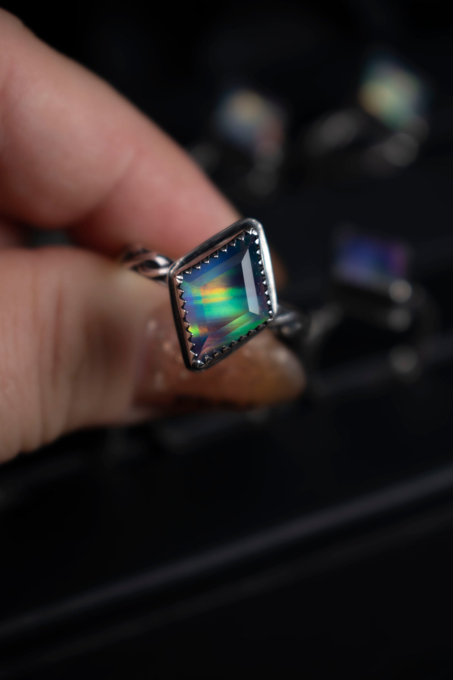 EKRJ1064 Mystic Aurora Opal Sterling SilverRing