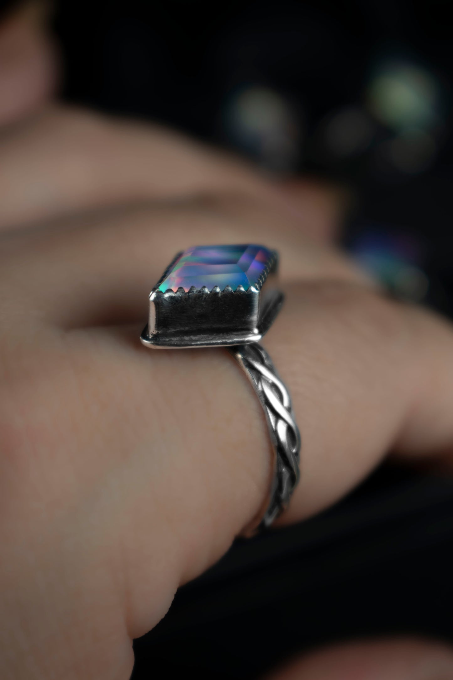 EKRJ1064 Mystic Aurora Opal Sterling SilverRing