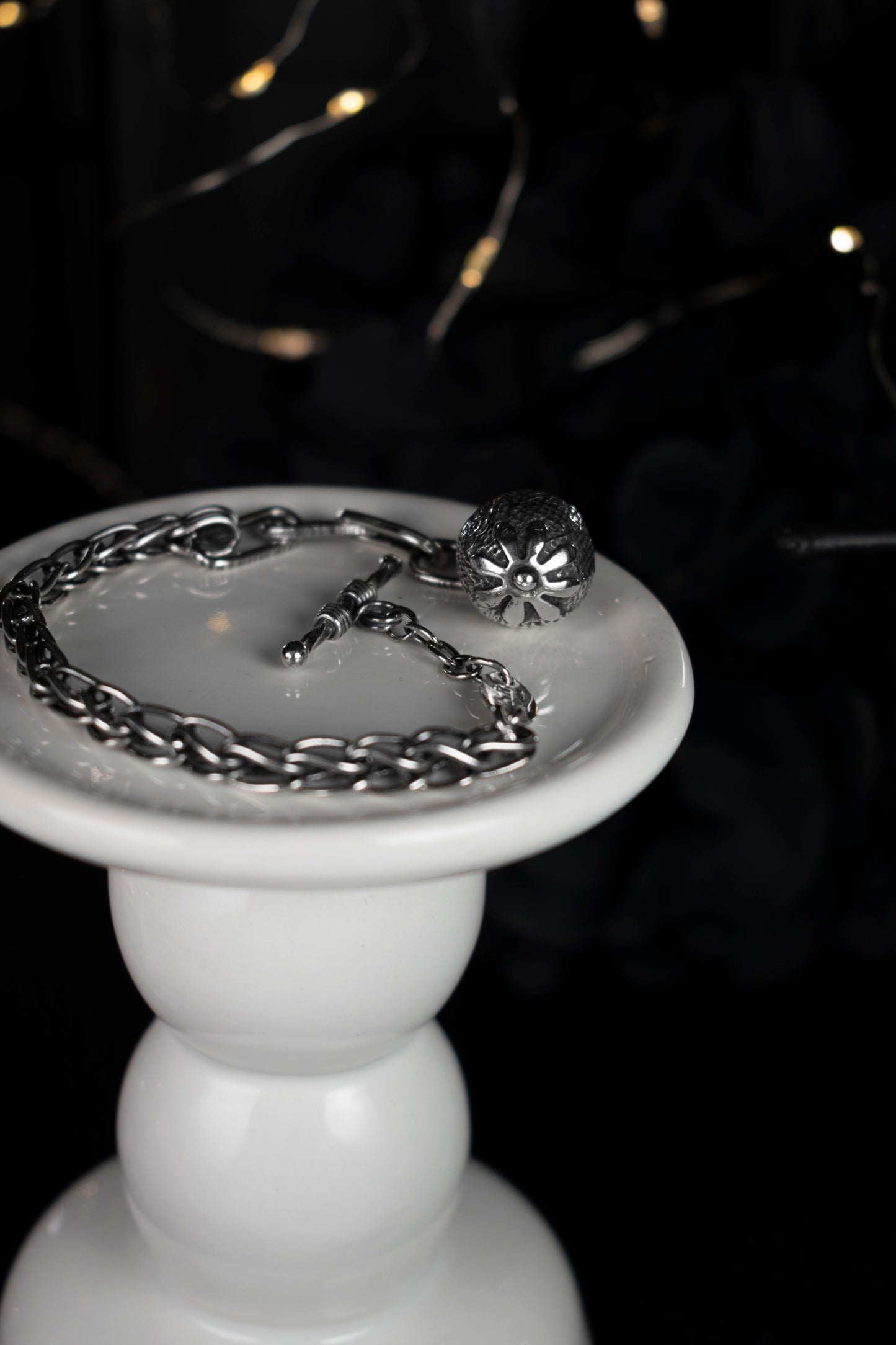 EKRJ472 Petal silver ball bracelet