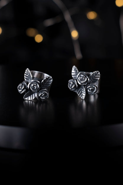 EKRJ592_Rose Silver Ear Cuff / No piercing needed