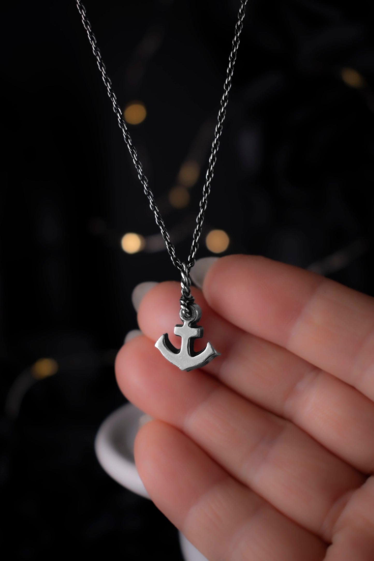 EKRJ673  Handmade Sterling Silver Anchor Pendant Necklace