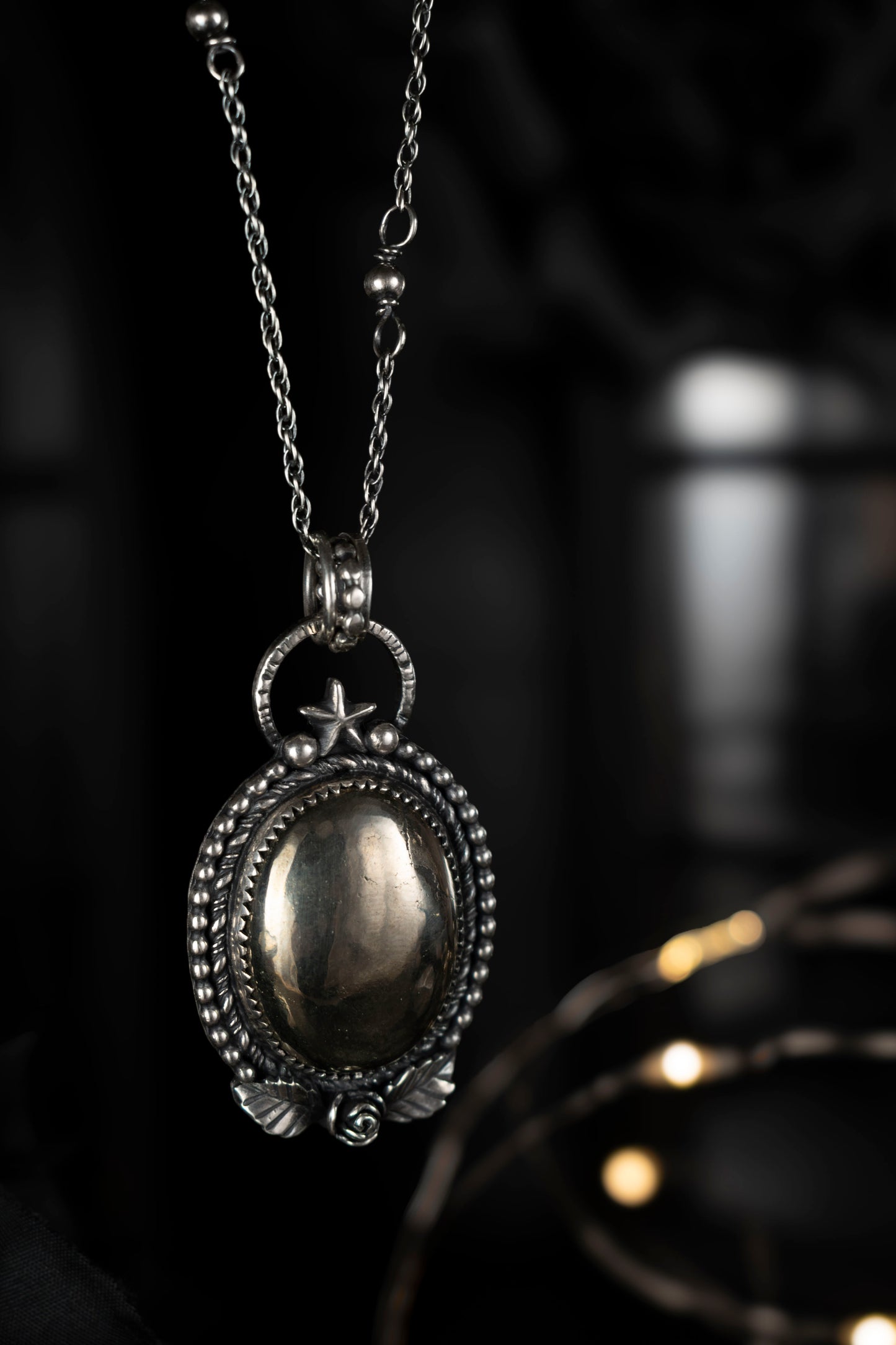 EKRJ746  Apache Gold Pyrite One-of-a-kind Silver Necklace