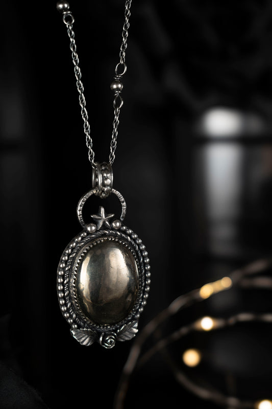 EKRJ746  Apache Gold Pyrite One-of-a-kind Silver Necklace