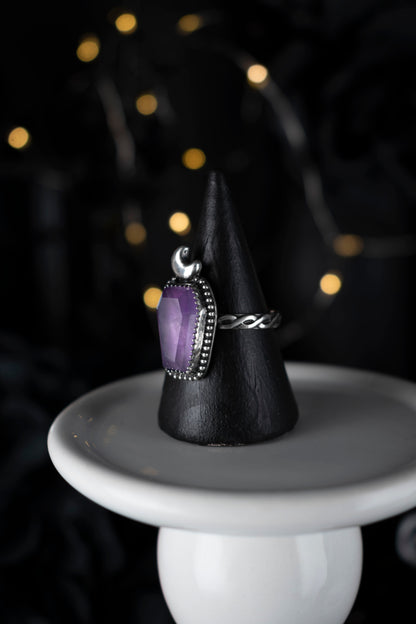 EKRJ1099 Handmade Amethyst Coffin Moon Silver Ring