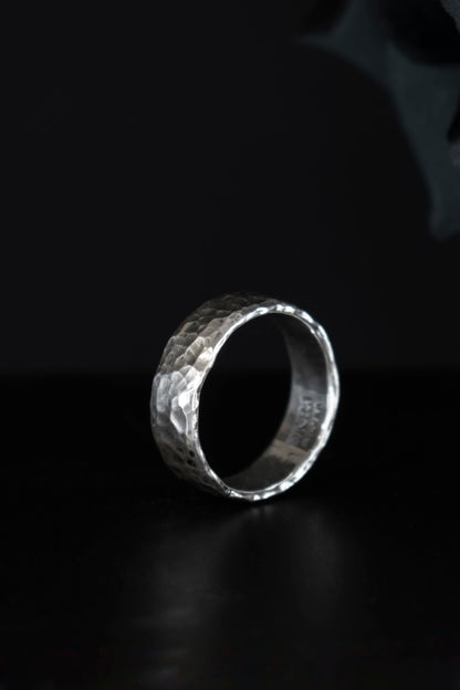 EKRJ763 Hammer Texture Handmade Silver Ring