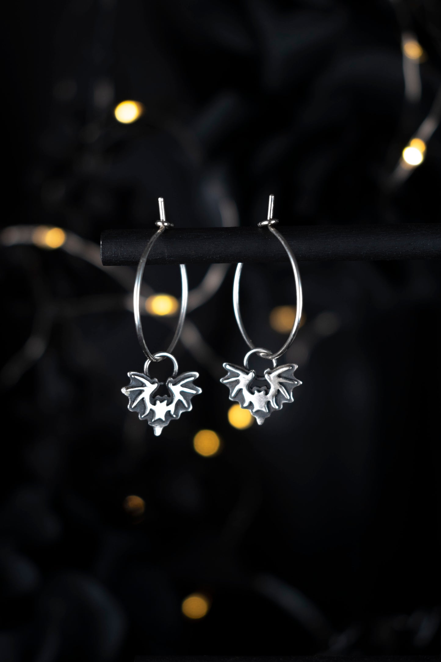 EKRJ1053 Handmade Sterling Silver Bat Hoop Earrings