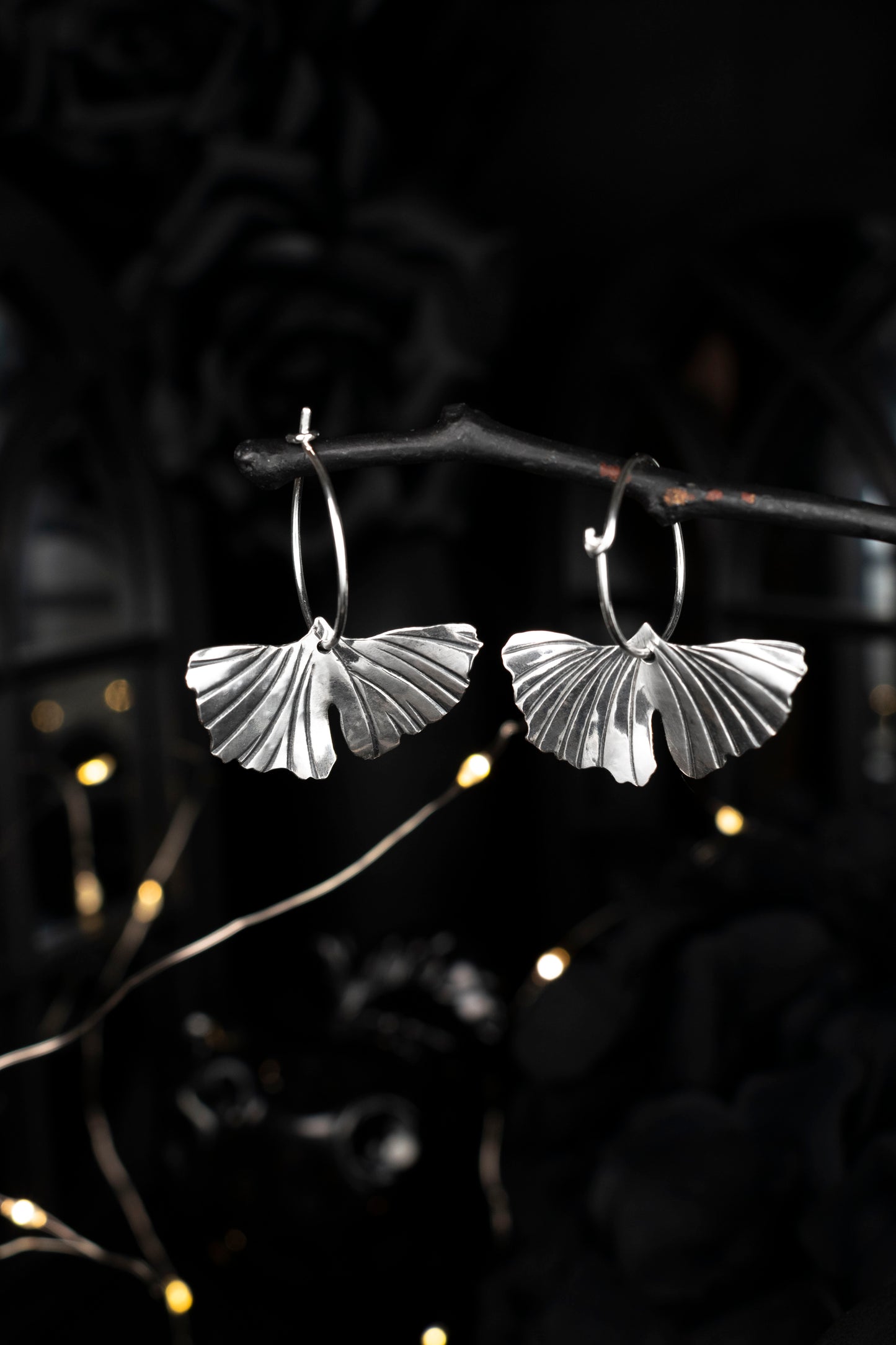 EKRJ802 Ginkgo Leaves Silver Earrings