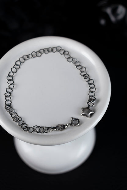 EKRJ1108 Handmade Flat Star Link Chain Bracelet with Star Charm