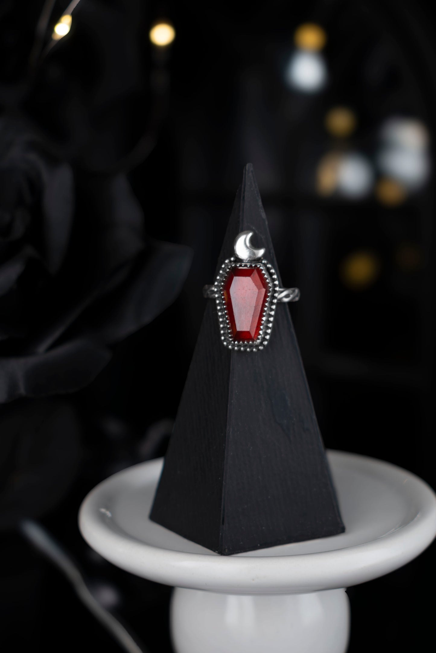 EKRJ1079 EKRJ Handmade Gothic Garnet Coffin Ring