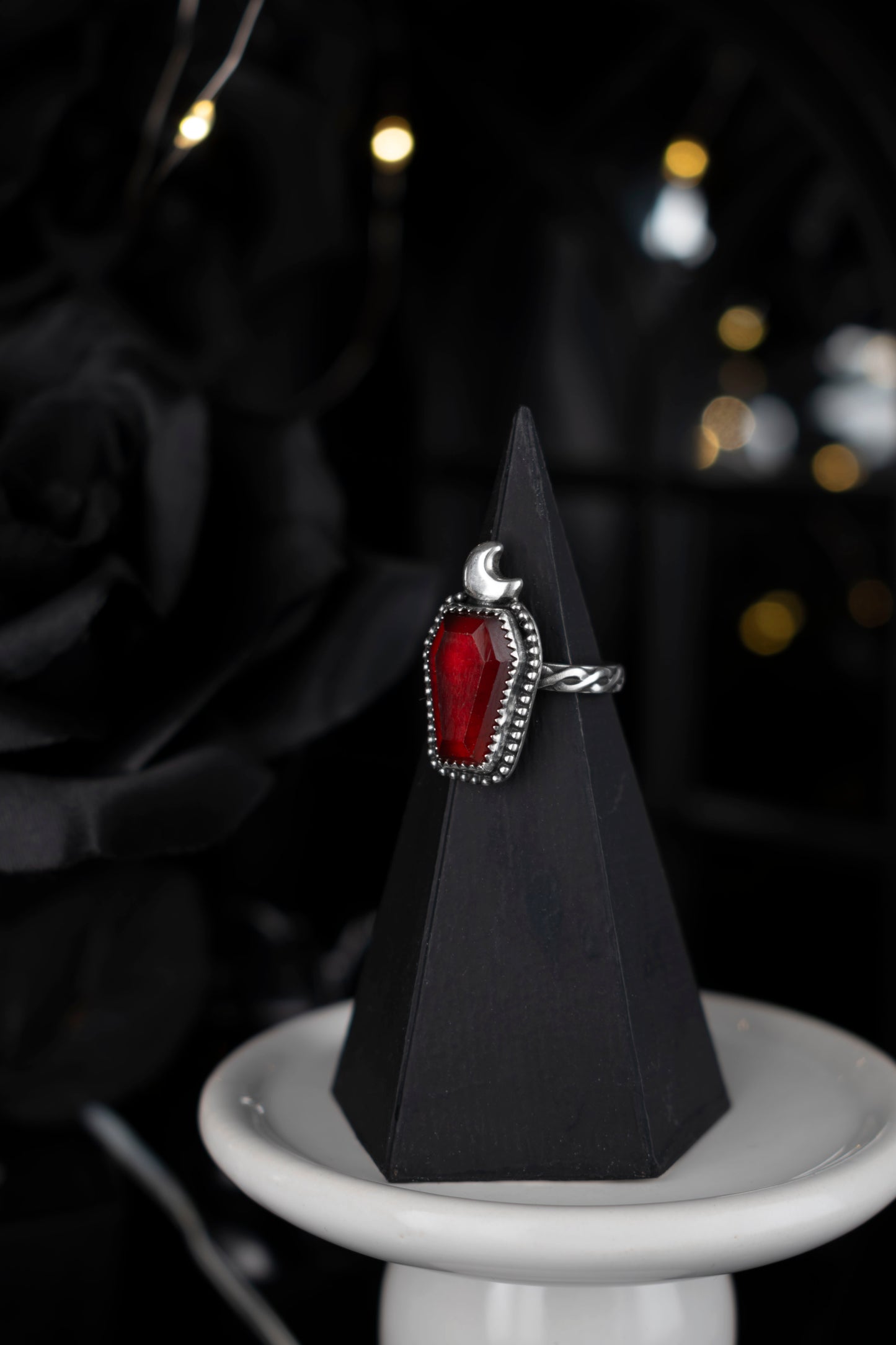 EKRJ1079 EKRJ Handmade Gothic Garnet Coffin Ring
