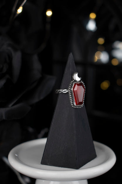 EKRJ1079 EKRJ Handmade Gothic Garnet Coffin Ring