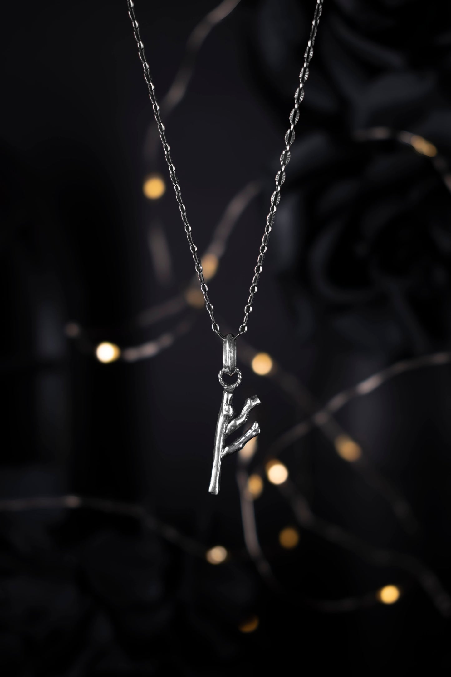 EKRJ890  Fehu Viking Runes Silver Necklace