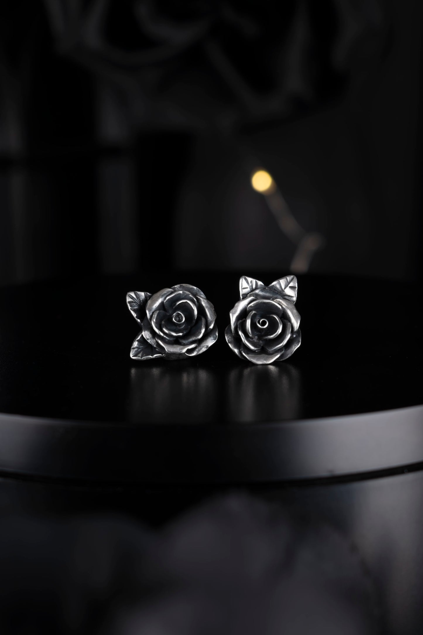 EKRJ923_Blooming Rose Handmade Silver Earrings with Leaves