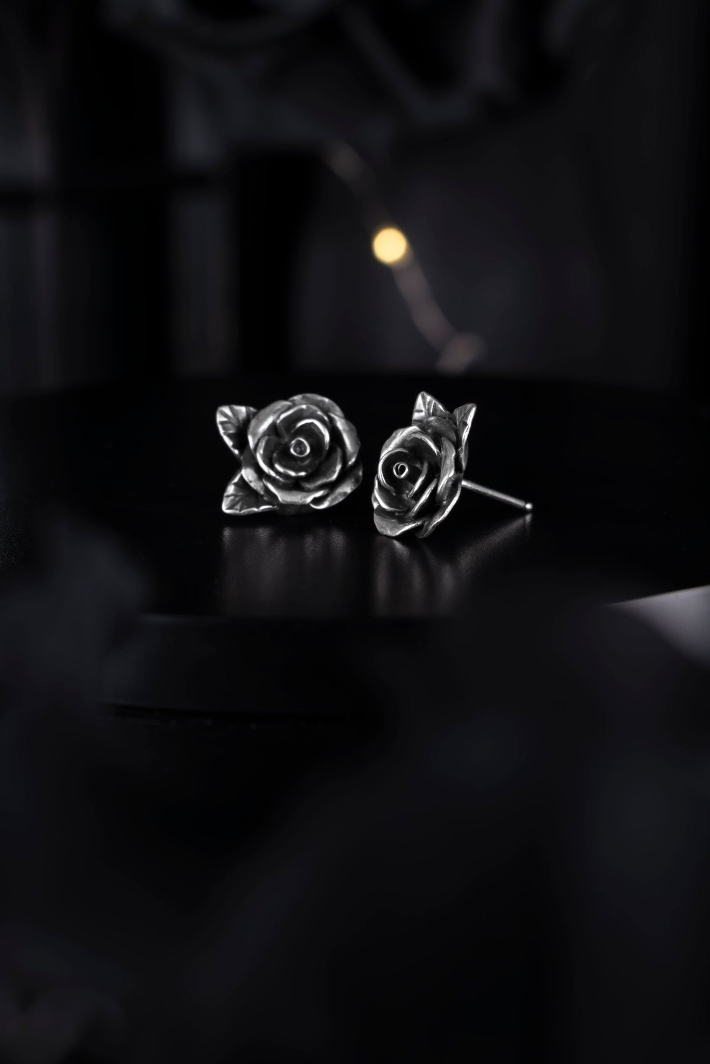 EKRJ923_Blooming Rose Handmade Silver Earrings with Leaves