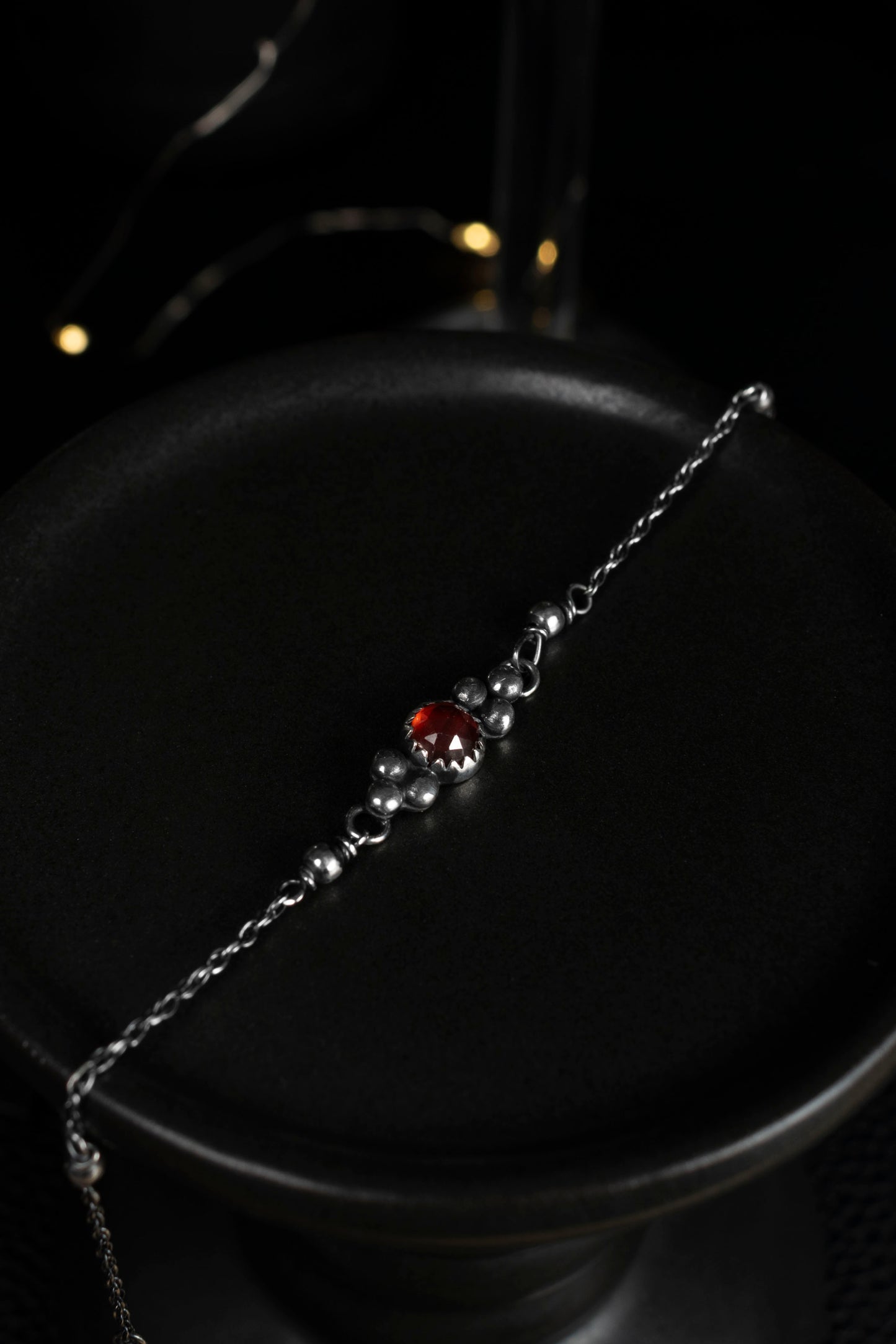 EKRJ943 Red Garnet RoseCut One-of-a-kind Handmade Silver Bracelet