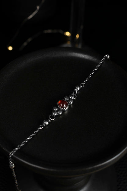 EKRJ943 Red Garnet RoseCut One-of-a-kind Handmade Silver Bracelet