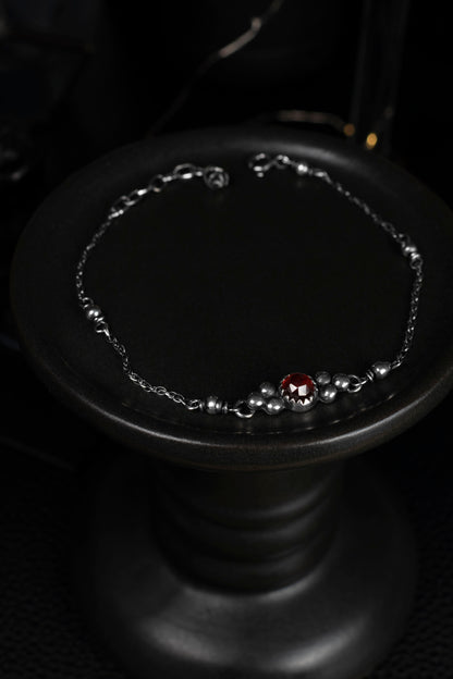 EKRJ943 Red Garnet RoseCut One-of-a-kind Handmade Silver Bracelet