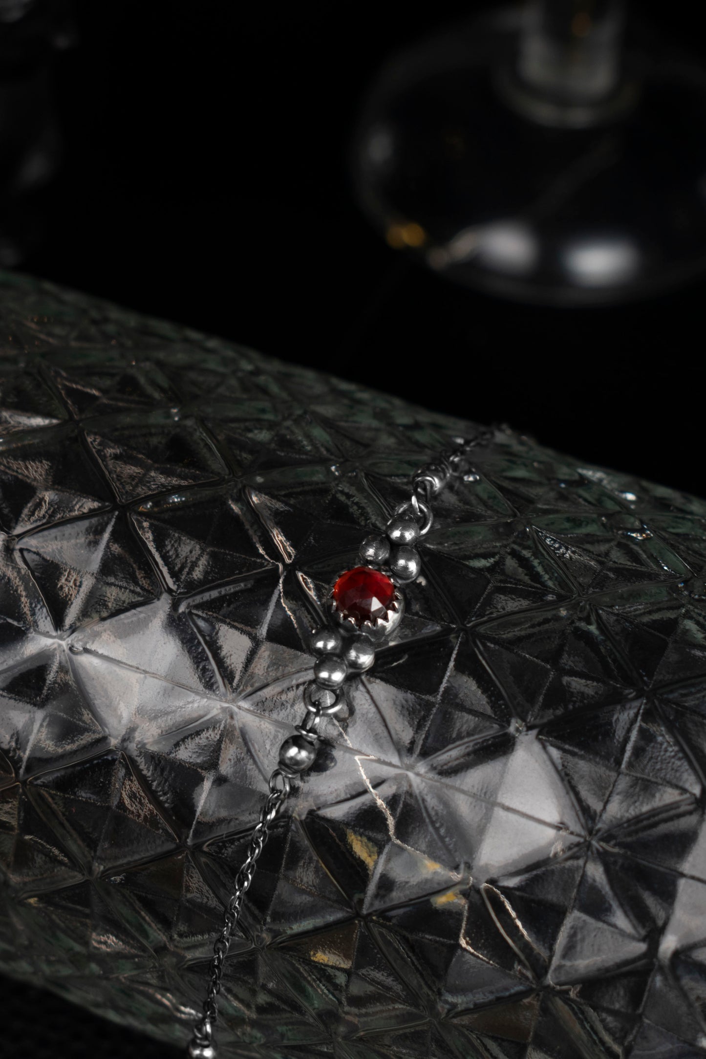 EKRJ943 Red Garnet RoseCut One-of-a-kind Handmade Silver Bracelet