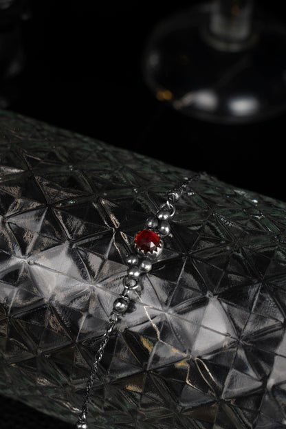 EKRJ943 Red Garnet RoseCut One-of-a-kind Handmade Silver Bracelet