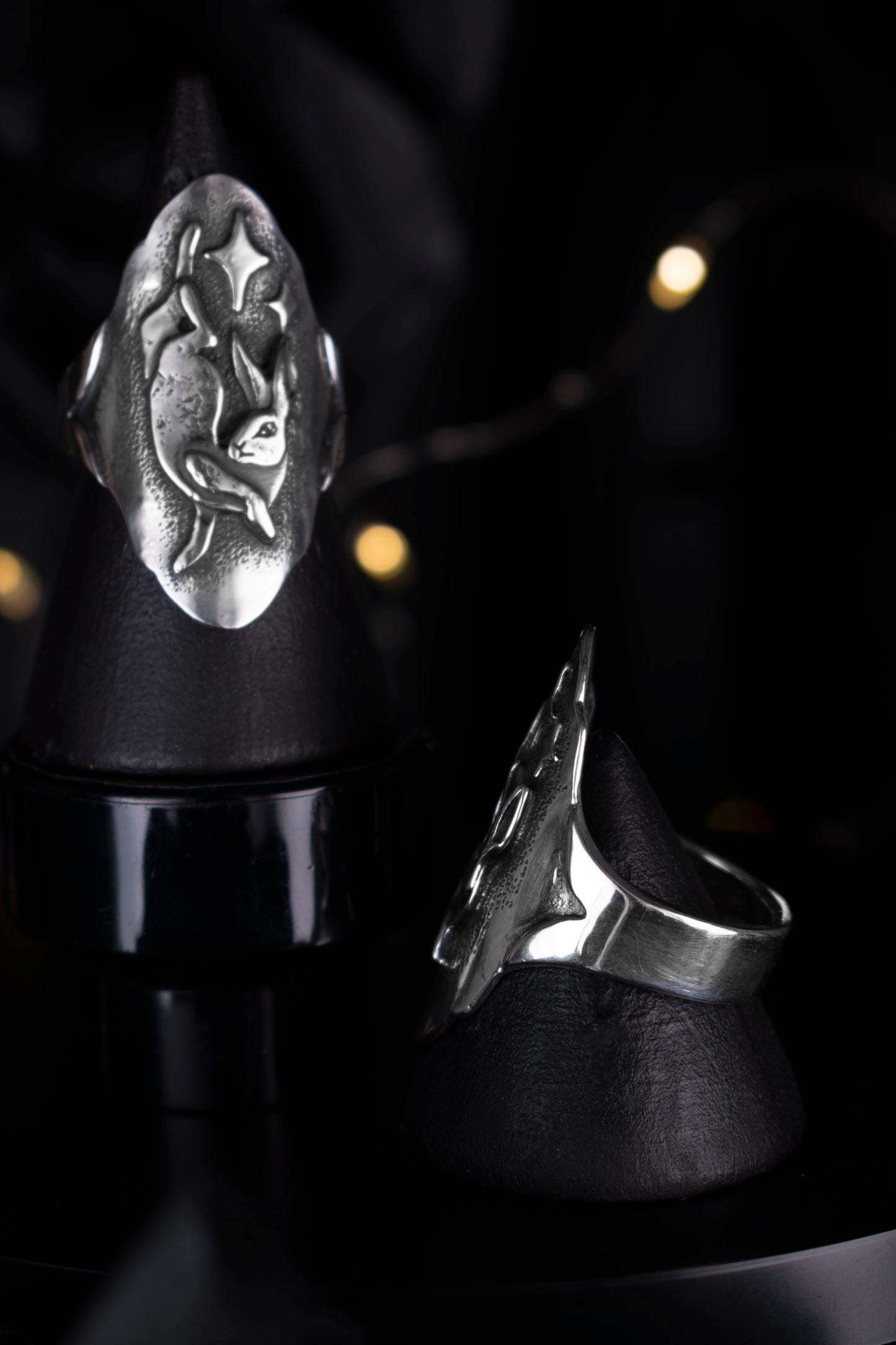EKRJ972 Spring Hare Ring Sterling Silver Midnight Starry Rabbit Jewelry