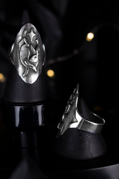 EKRJ972 Spring Hare Ring Sterling Silver Midnight Starry Rabbit Jewelry