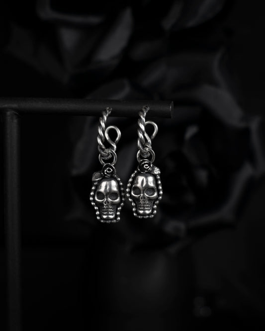 EKRJ729 Rose&Skull Hoop Handmade Silver Earrings