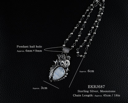 EKRJ687  Barn Owl One-of-a-kind Silver Necklace