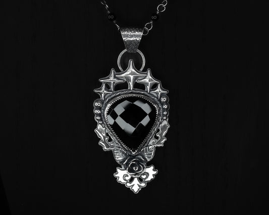 EKRJ640 Twinkle Tiara  Black Onyx One-of-a-kind Silver Necklace