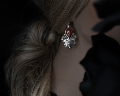 EKRJ643_ Ocean Jasper & Maple Leaves One-of-a-kind Handmade Silver Earrings