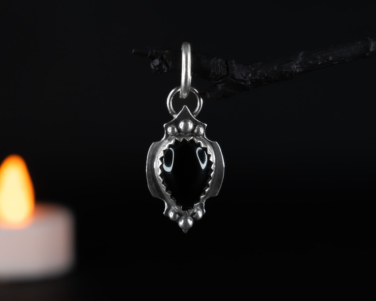 EKRJ652 Gothic Silver and Black Onyx Charm for Pendants or Bracelets