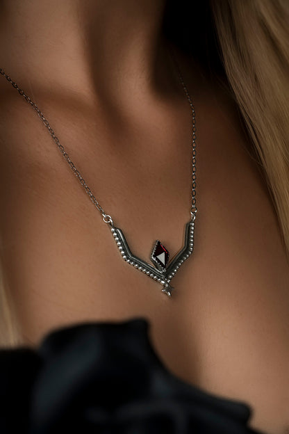 EKRJ1077 Handmade Crimson Spell Garnet Necklace | One-Of-A-Kind| Unique Silversmith Jewelry