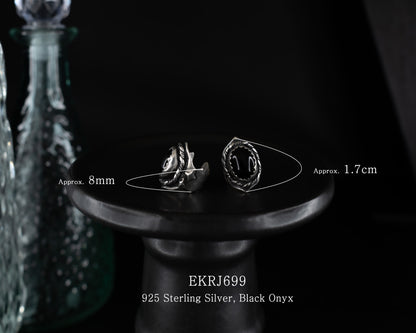 EKRJ699 Black Onyx Silver Ear Cuffs / No piercing needed