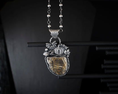 EKRJ705  Golden Rutilated Quartz One-of-a-kind Silver Necklace