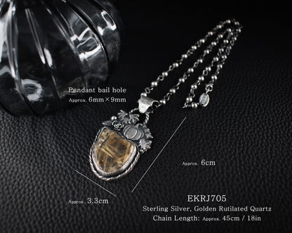 EKRJ705  Golden Rutilated Quartz One-of-a-kind Silver Necklace