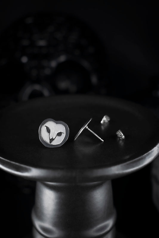 EKRJ706 Barn Owl Face Sterling Silver Earrings