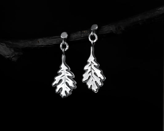 EKRJ717 Oak Leaf Drop Silver Earrings