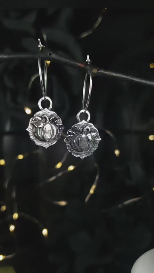 EKRJ727 Pumpkin Hoop Handmade Silver Earrings