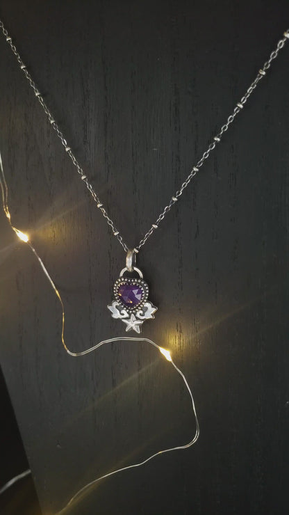 EKRJ750  Rose Cut Heart Shape Natural Amethyst One-of-a-kind Silver Necklace
