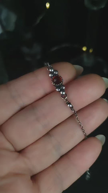 EKRJ943 Red Garnet RoseCut One-of-a-kind Handmade Silver Bracelet