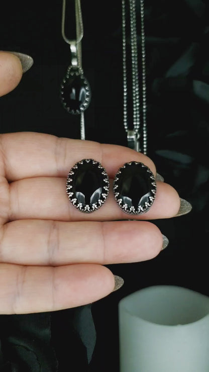 EKRJ801 Oval Black Onyx Handmade Silver Earrings