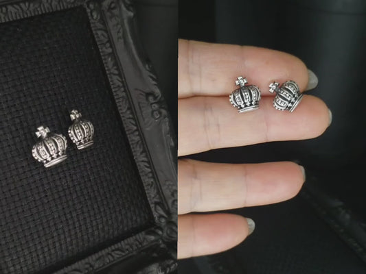 EKRJ772 Handmade Sterling Silver Crown Stud Earrings