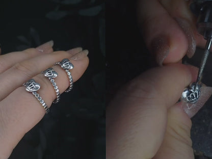 EKRJ770_ All Size_ Heart Crown Handmade Silver Ring