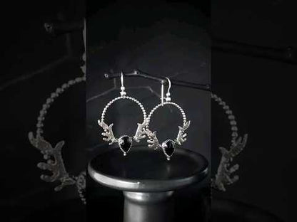 EKRJ568_Antlers Black Onyx Silver Unique Earrings