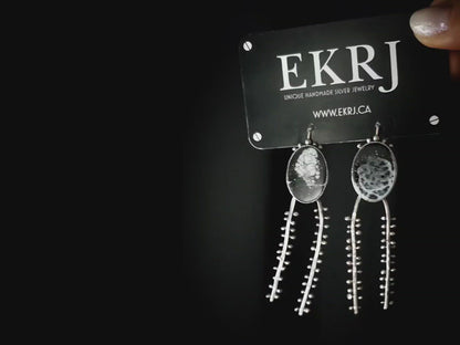 EKRJ458 Sensitive fern seeds motivated Snowy night one-of-a-kind silver earrings