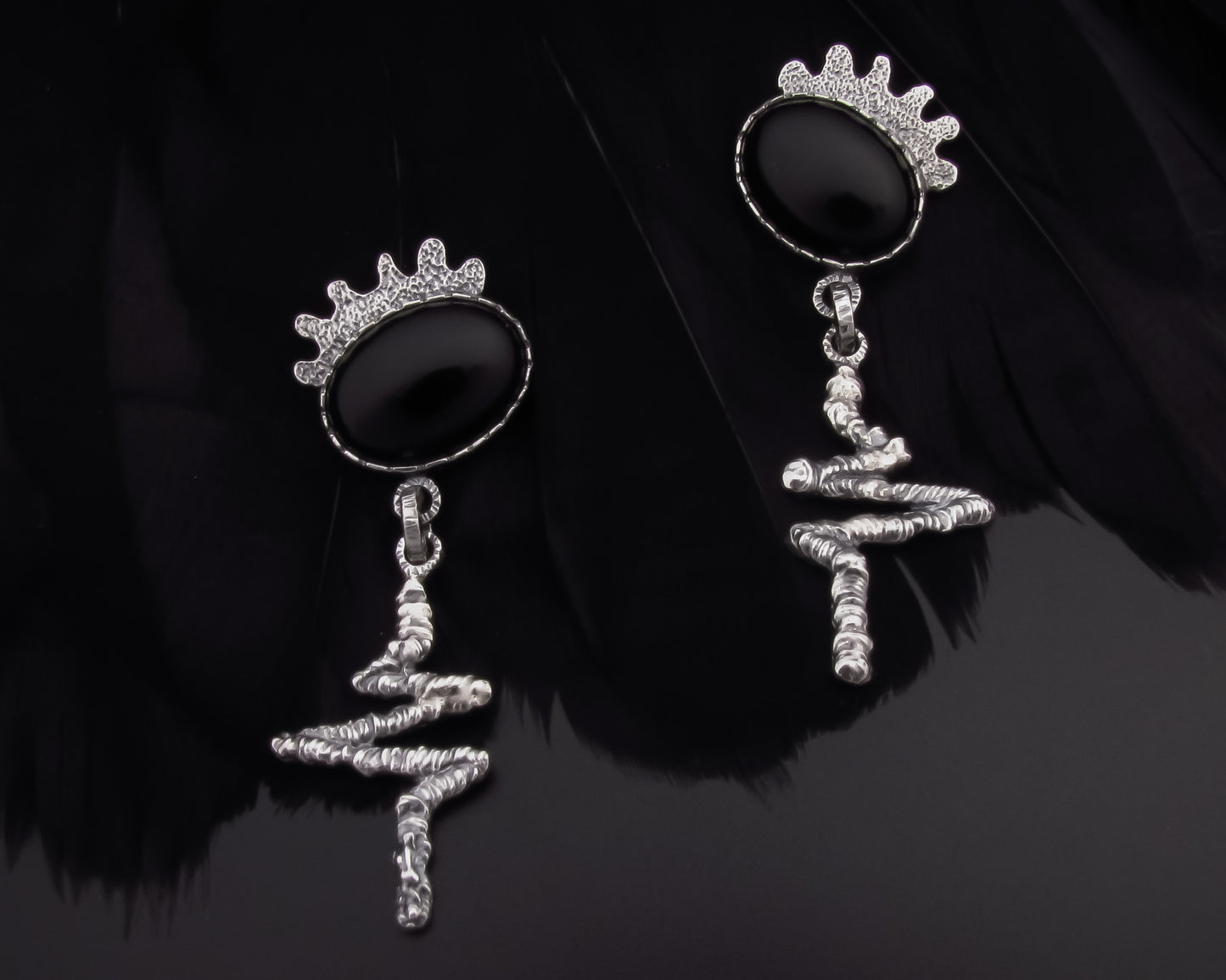 EKRJ402  Black Onyx One-of-a kind Handmade Silver Earrings