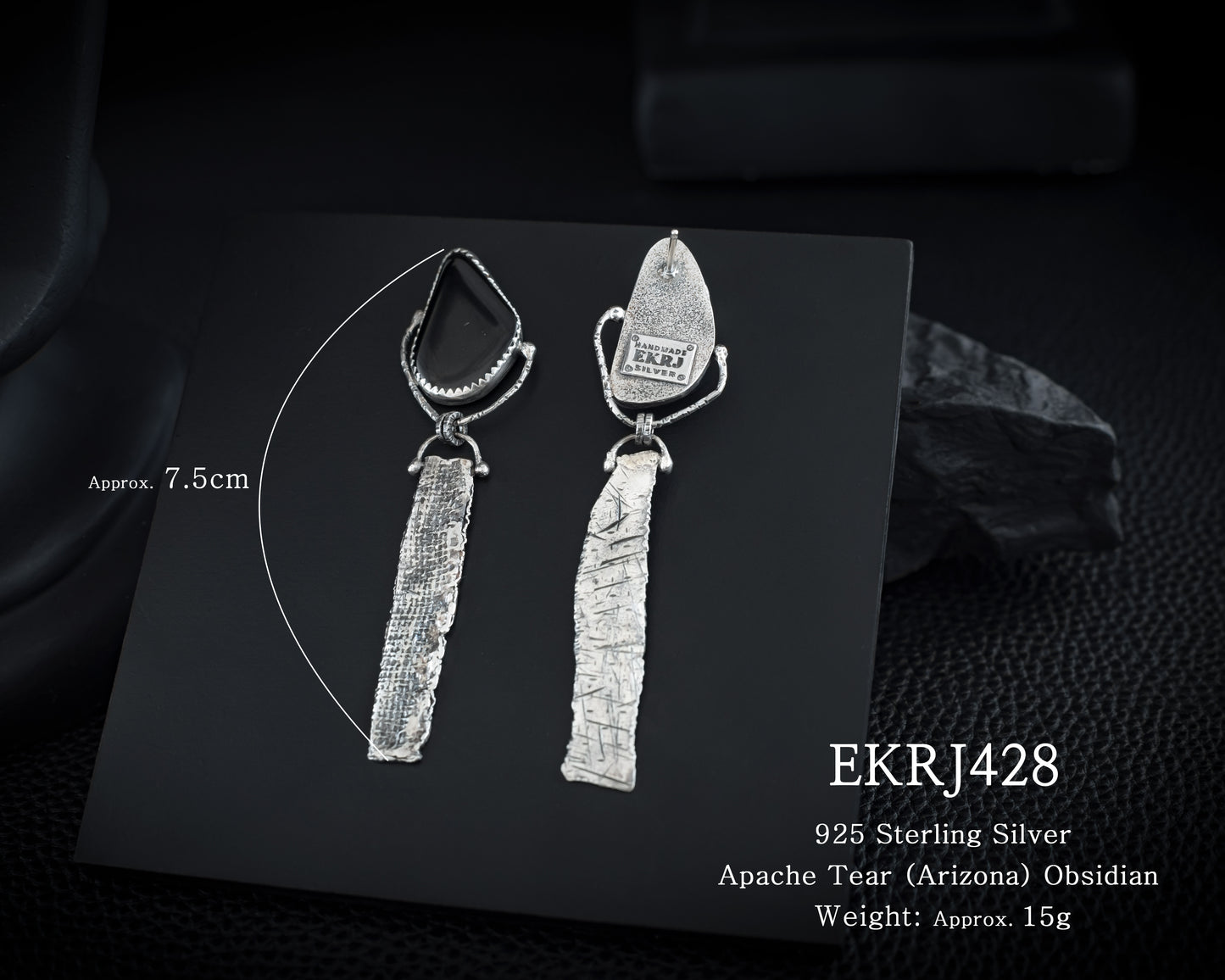 EKRJ428 Obsidian Handmade Silver Earrings