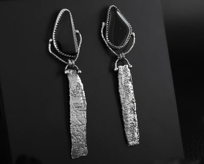EKRJ428 Obsidian Handmade Silver Earrings